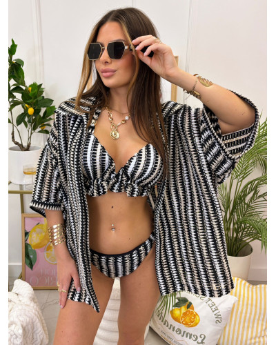 Komplet bikini plus kimono La Milla czarno biały