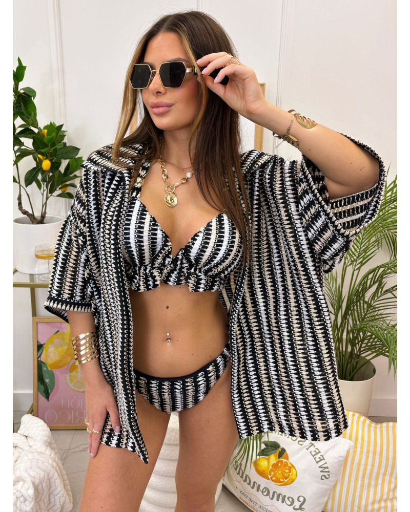 Komplet bikini plus kimono La Milla czarno biały