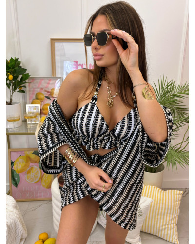 Komplet bikini plus kimono La Milla czarno biały