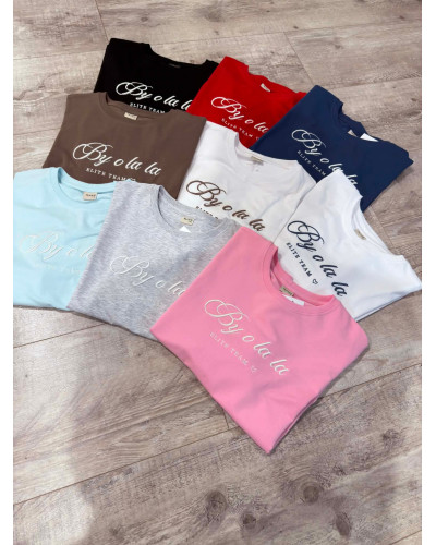 T-shirt oversize z napisem By o la la...! miętowy