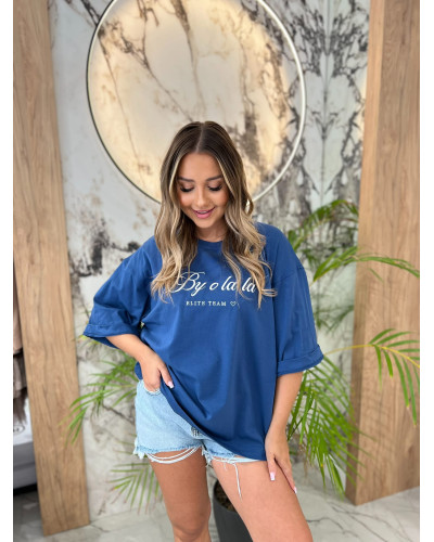 T-shirt oversize z napisem By o la la...! denim