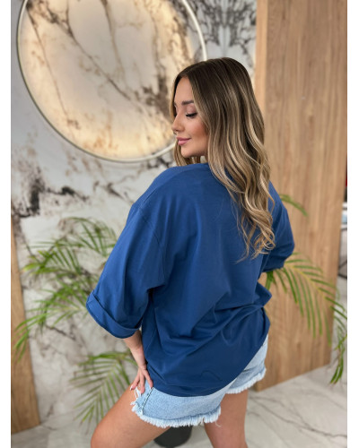 T-shirt oversize z napisem By o la la...! denim