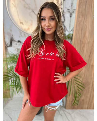 T-shirt oversize z napisem By o la la...! red kiss