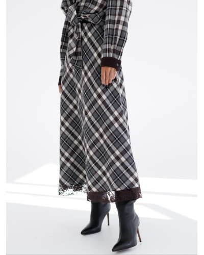 Spódnica maxi w kratę By o la la...! szara