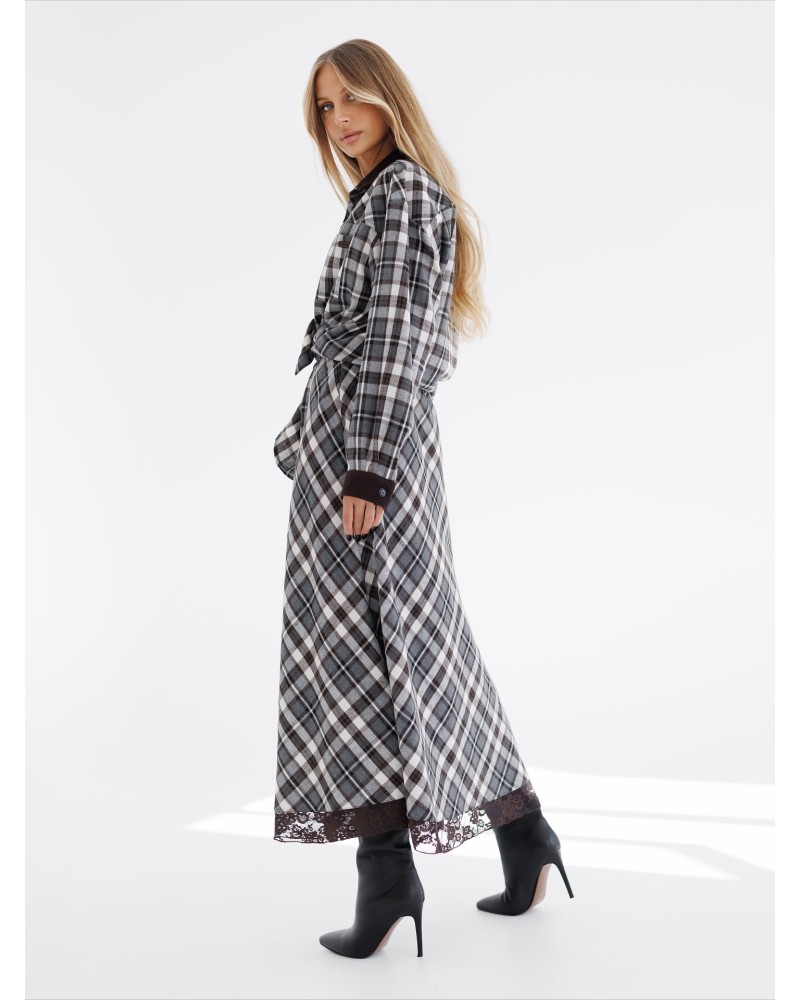 Spódnica maxi w kratę By o la la...! szara Spódnica maxi w kratę By o la la...! szara