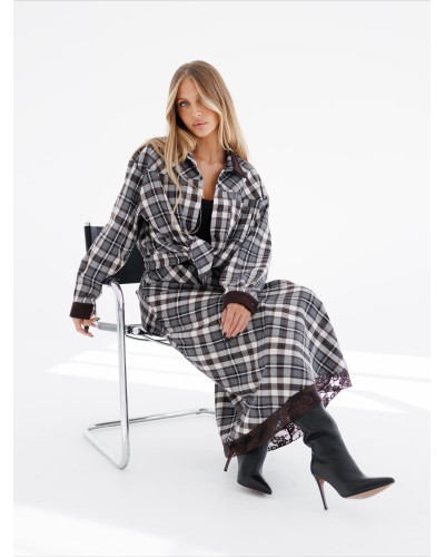 Spódnica maxi w kratę By o la la...! szara