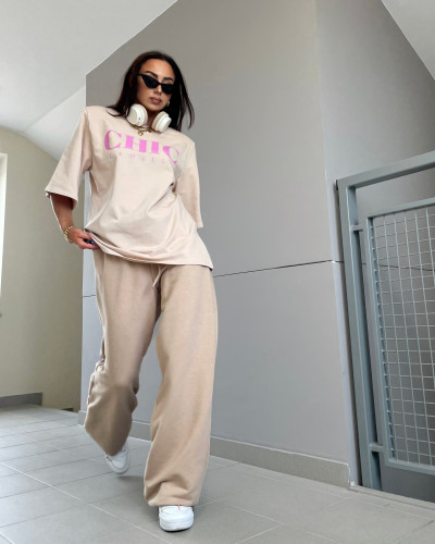 T-shirt oversize CHIC La Milla beżowy z różem