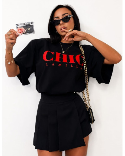 T-shirt oversize CHIC La Milla czarny z czerwonym