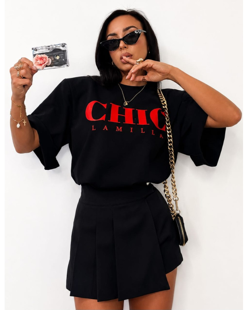 T-shirt oversize CHIC La Milla czarny z czerwonym