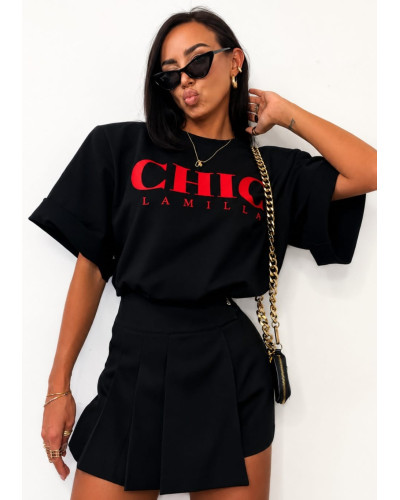 T-shirt oversize CHIC La Milla czarny z czerwonym