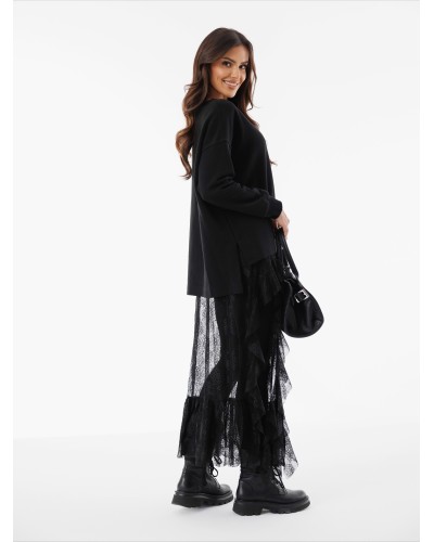 Koronkowa spódnica z falbanką By o la la...! czarna