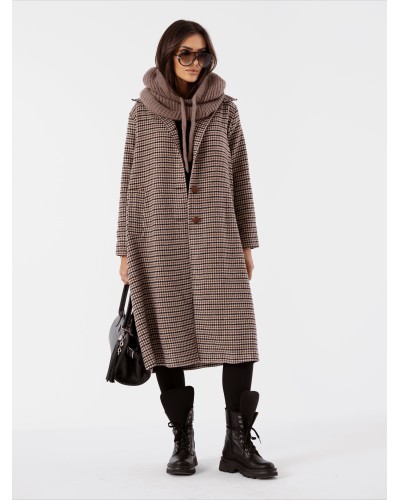 Płaszcz w pepitkę z beżowym napisem na plecach By o la la...! chocomus