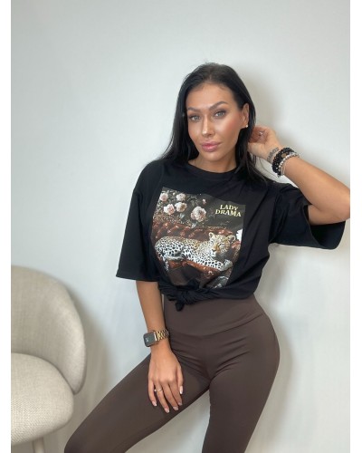 T-shirt gepard czekoladowy LADY DRAMA czarny