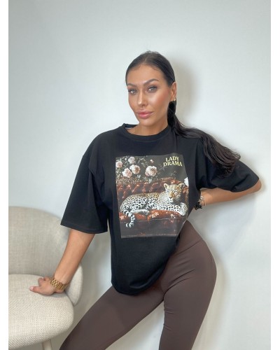 T-shirt gepard czekoladowy LADY DRAMA czarny