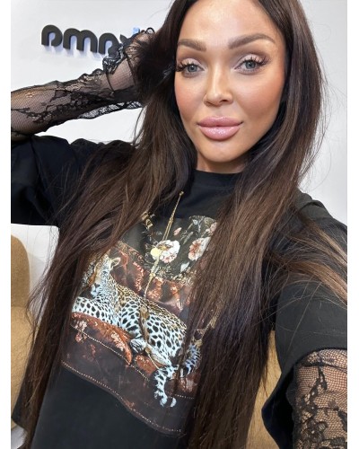 T-shirt gepard czekoladowy LADY DRAMA czarny