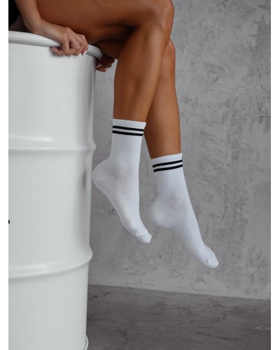 Skarpetki prążkowane Sweet Lace białe z czarnym lampasem