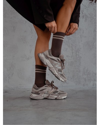 Skarpetki prążkowane Sweet Lace czekoladowe z beżowym lampasem