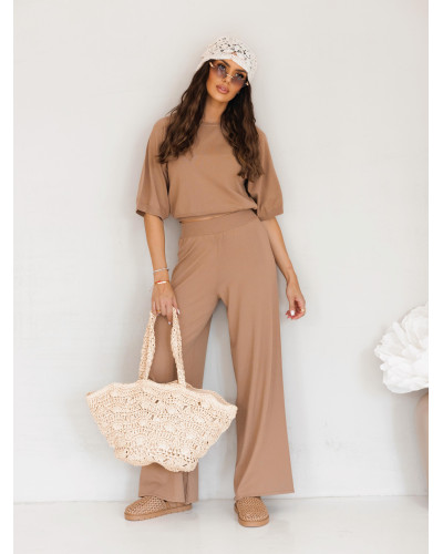 Komplet dzianinowy sweter + spodnie By o la la...! camel