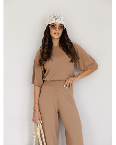 Komplet dzianinowy sweter + spodnie By o la la...! camel
