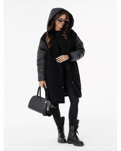 Kurtka baranek z pikowanymi rękawami By o la la...! czarna