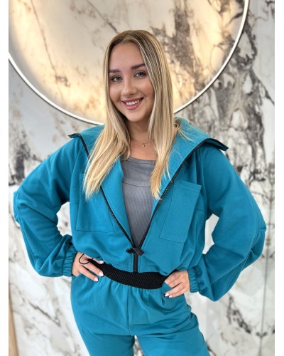 Krótka bluza na suwak By o la la...! petrol