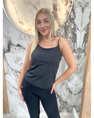 Top gładki na cienkich ramiączkach By o la la...! czarny