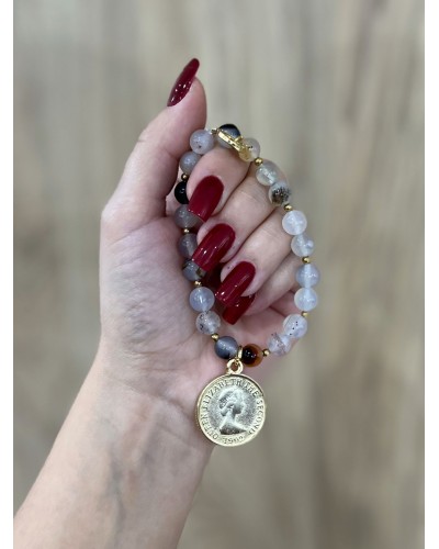 Bransoletka z agatu dendrytowego By o la la...! ze złotą monetą