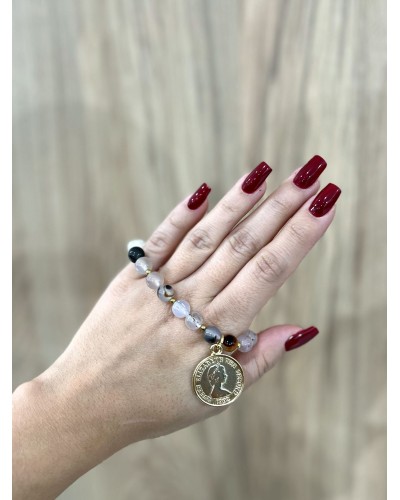 Bransoletka z agatu dendrytowego By o la la...! ze złotą monetą