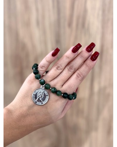 Bransoletka z zielonego jadeitu By o la la...! ze srebrną monetą