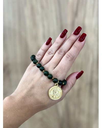 Bransoletka z zielonego jadeitu By o la la...! ze złotą monetą