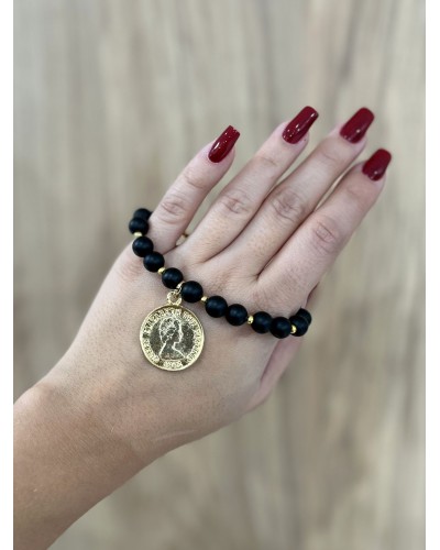 Bransoletka z kamienia wulkanicznego By o la la...! ze złotą monetą