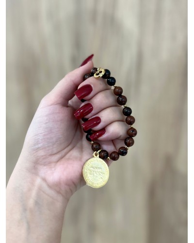 Bransoletka z obsydianu mahoniowego By o la la...! z monetą złotą