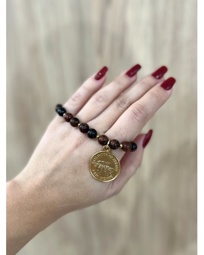 Bransoletka z obsydianu mahoniowego By o la la...! z monetą złotą