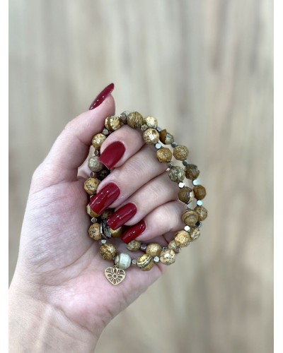 Bransoletka piaskowiec By o la la...! ze złotą zawieszką