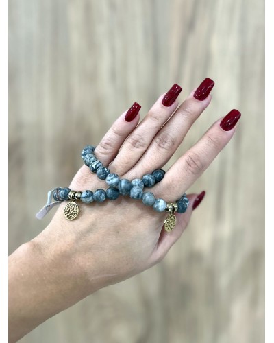 Bransoletka szary kamień By o la la...! ze złotą zawieszką