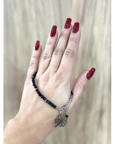 Bransoletka czarna koniczynka By o la la...! ze srebrem