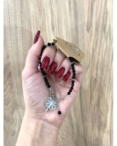 Bransoletka czarna koniczynka By o la la...! ze srebrem