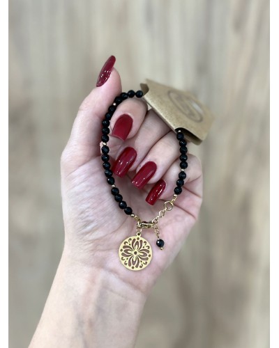 Bransoletka czarny kwiatek By o la la...! ze złotem