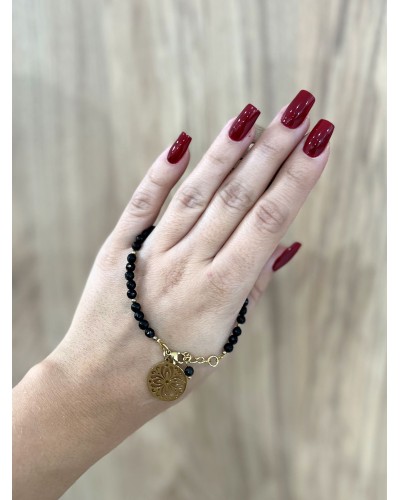 Bransoletka czarny kwiatek By o la la...! ze złotem