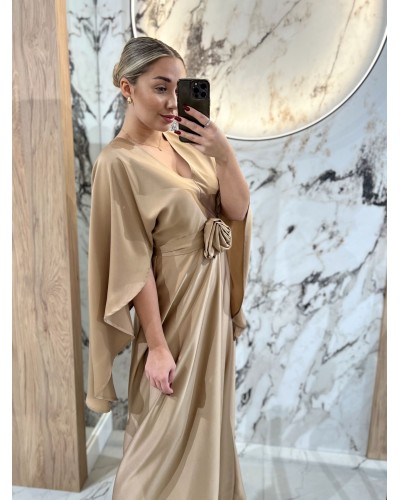 Sukienka satynowa Wenecja By o la la...! camelowa