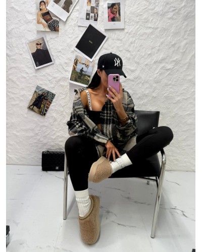 Koszula w kratę baranek La Milla beż z czarnym