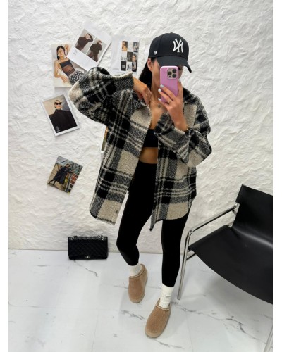 Koszula w kratę baranek La Milla beż z czarnym