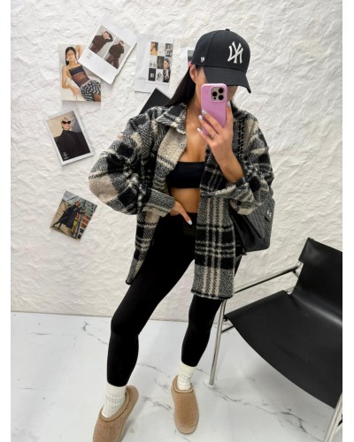 Koszula w kratę baranek La Milla beż z czarnym