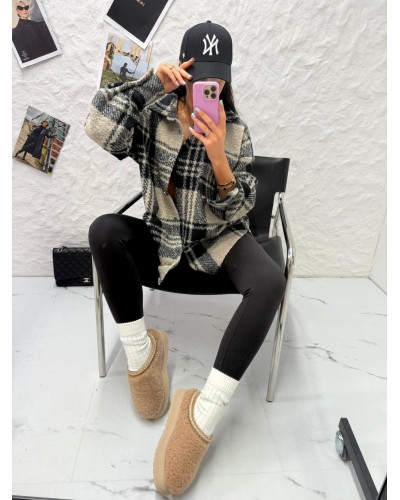 Koszula w kratę baranek La Milla beż z czarnym