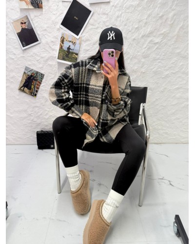 Koszula w kratę baranek La Milla beż z czarnym