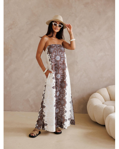 Sukienka maxi BOHO na biust By o la la...! kakaowa
