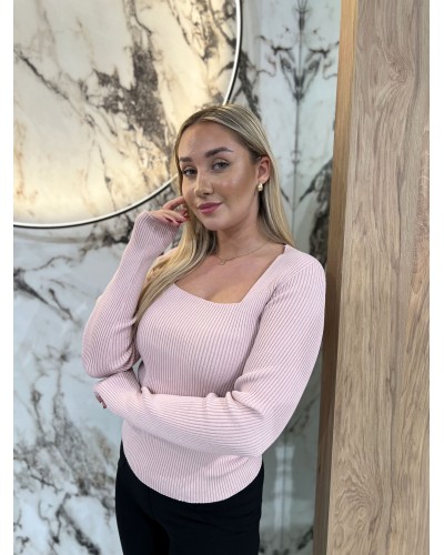 Cienki sweterek caro By o la la...! pudrowy róż