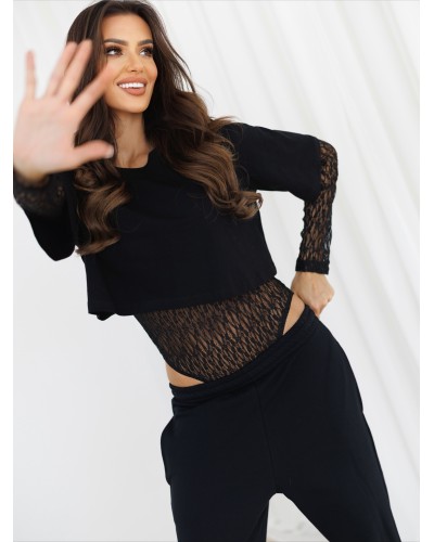 Body z koronkowym dołem By o la la...! czarne