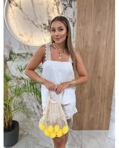 Komplet top + spodenki z koronką By o la la...! biały