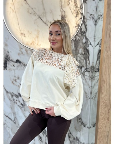 Bluza z koronkowym wiązaniem By o la la...! beżowa